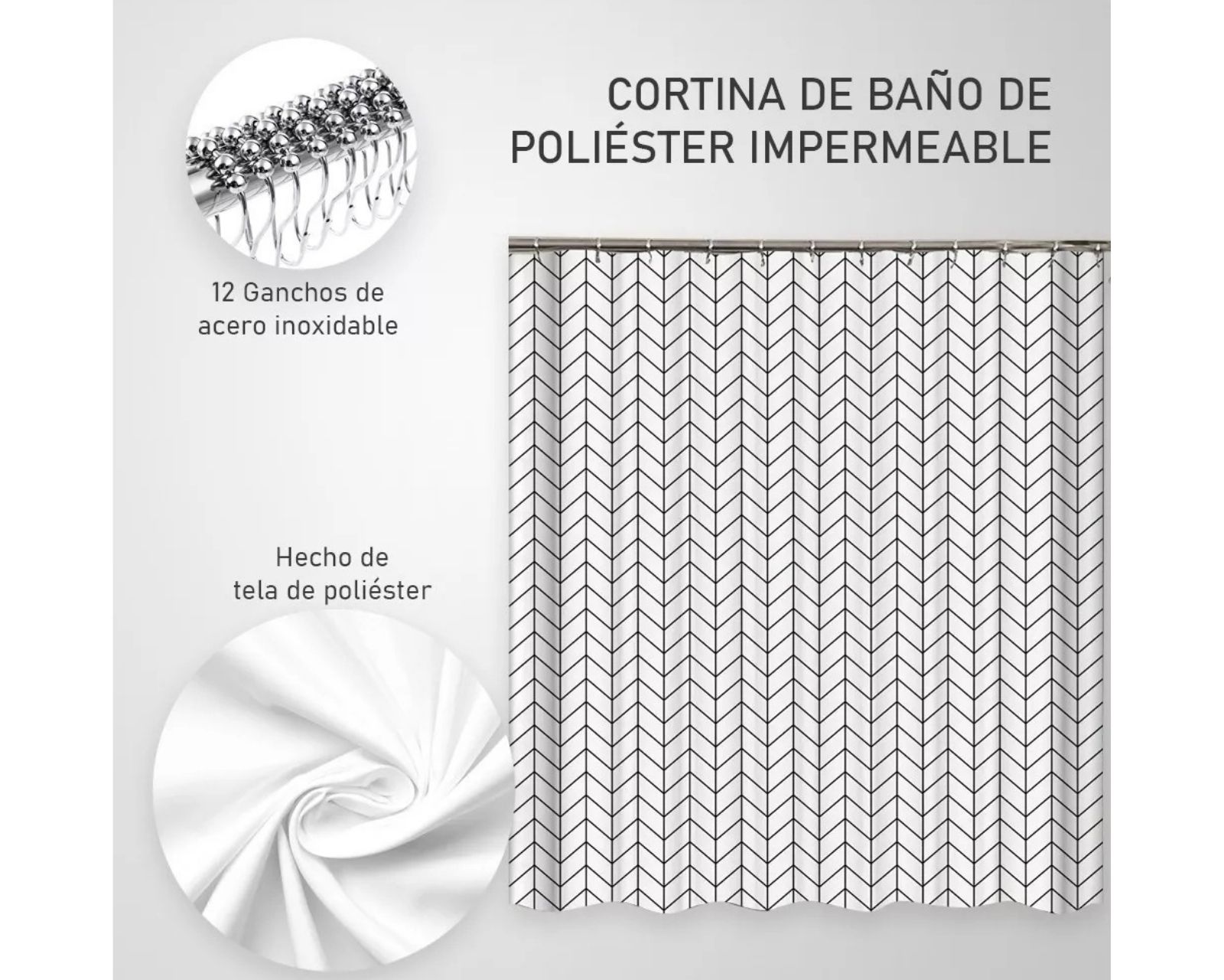 Foto 5 pulgar | Cortina De Baño Impermeable De 180 X 180cm Genérica Con 12 Ganchos Incluidos