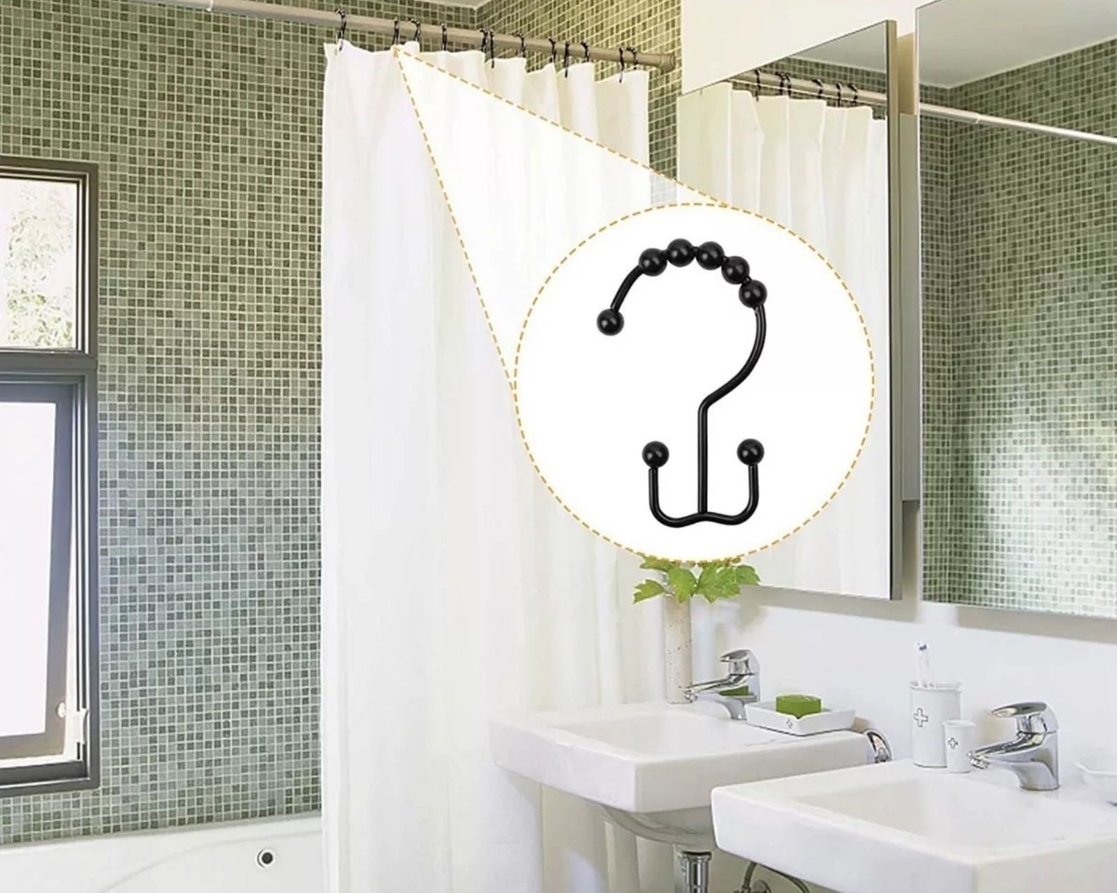 Foto 5 pulgar | Ganchos Dobles color Negro de Acero Inoxidable para Cortinas de Baño 12 PZAS