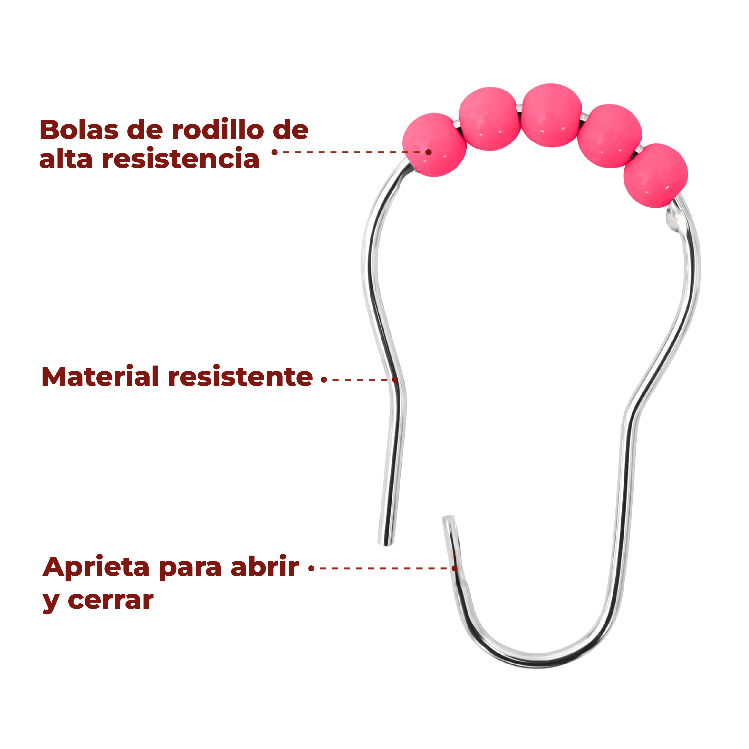 Foto 5 pulgar | Ganchos de Acero Inoxidable para Cortinas de Baño Magenta Set de 12