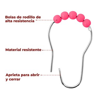 Foto 4 | Ganchos de Acero Inoxidable para Cortinas de Baño Magenta Set de 12