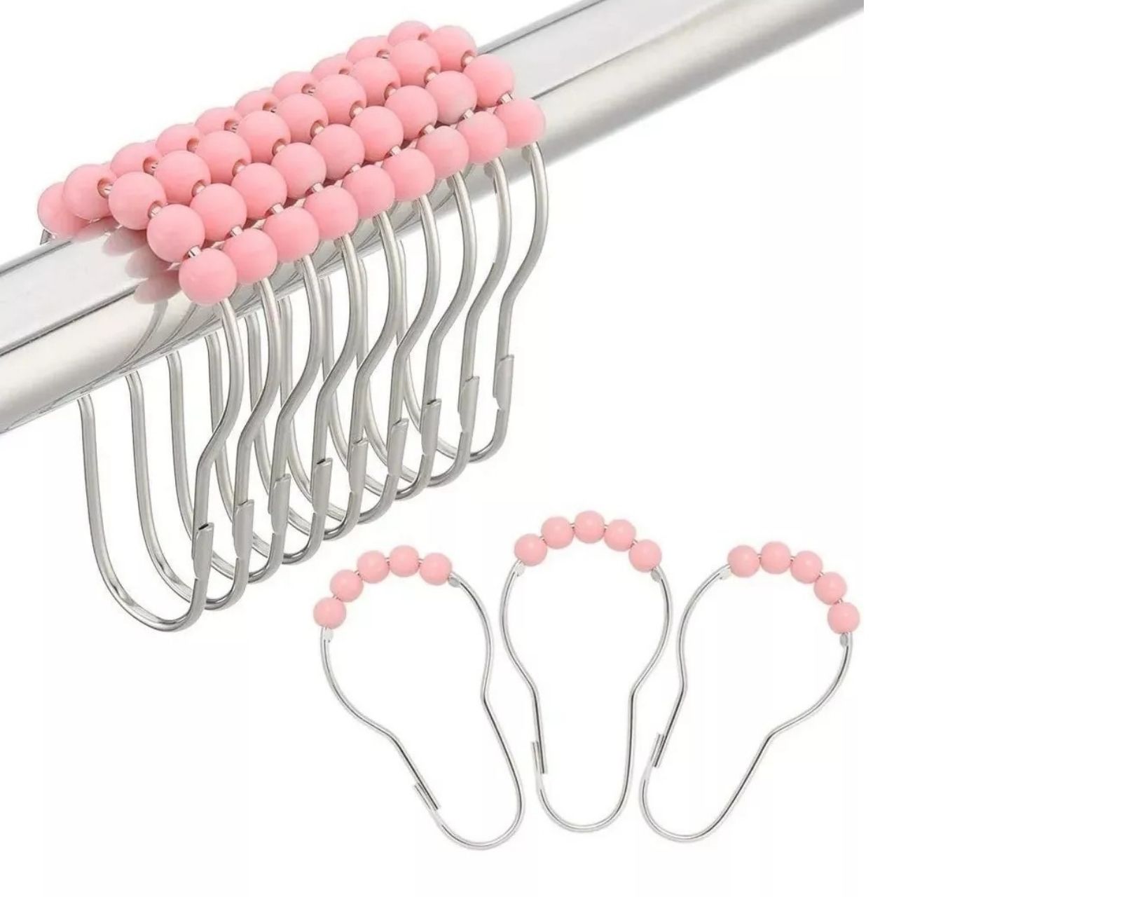 Foto 2 pulgar | Ganchos de Acero Inoxidable para Cortinas de Baño Rosa Set de 12