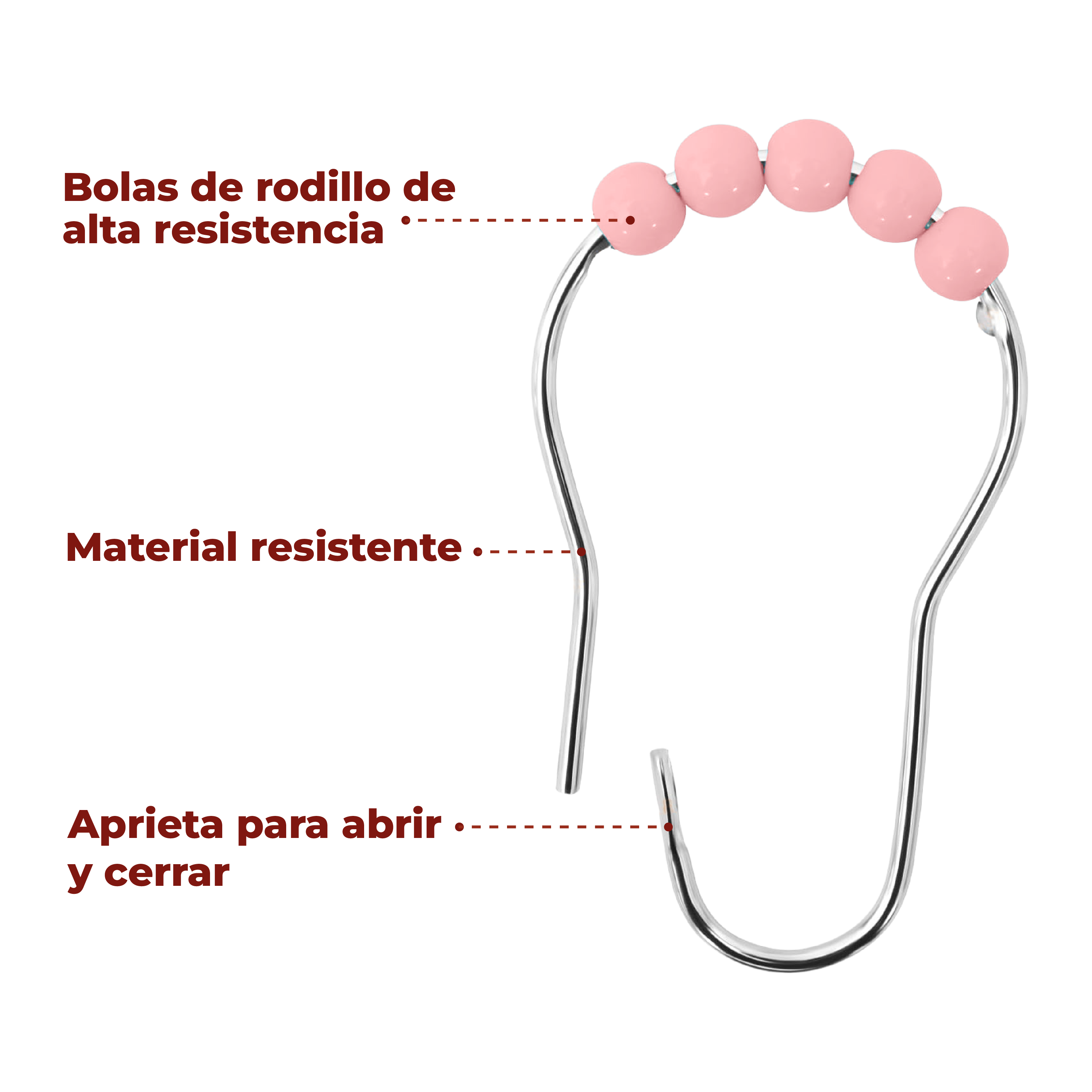 Foto 5 pulgar | Ganchos de Acero Inoxidable para Cortinas de Baño Rosa Set de 12