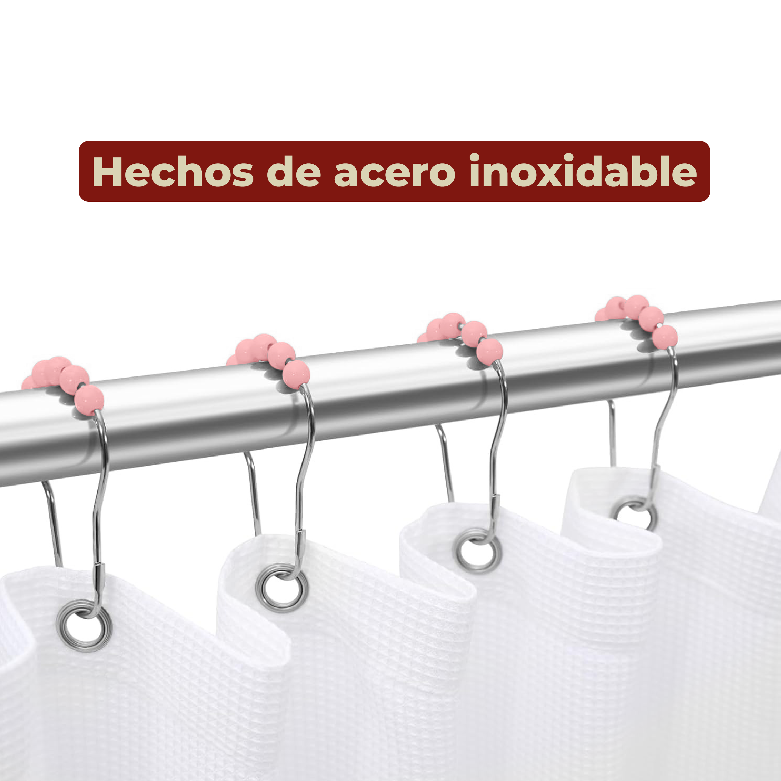 Foto 5 | Ganchos de Acero Inoxidable para Cortinas de Baño Rosa Set de 12