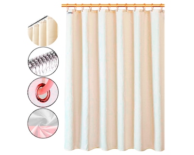 Foto 1 | Cortina de Baño con Tejido de Gofre 180 x 180 cm Amarilla + Ganchos Acero Inoxidable