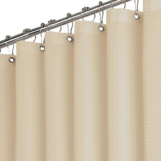 Foto 2 | Cortina de Baño con Tejido de Gofre 180 x 180 cm Amarilla + Ganchos Acero Inoxidable