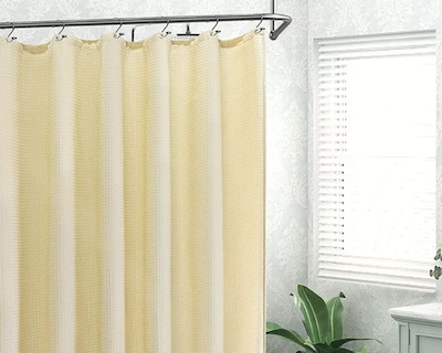 Foto 5 | Cortina de Baño con Tejido de Gofre 180 x 180 cm Amarilla + Ganchos Acero Inoxidable