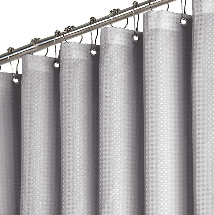 Foto 3 pulgar | Cortina de Baño Con Tejido De Gofre 180 X 180 Cm color Gris + Ganchos Acero Inoxidable