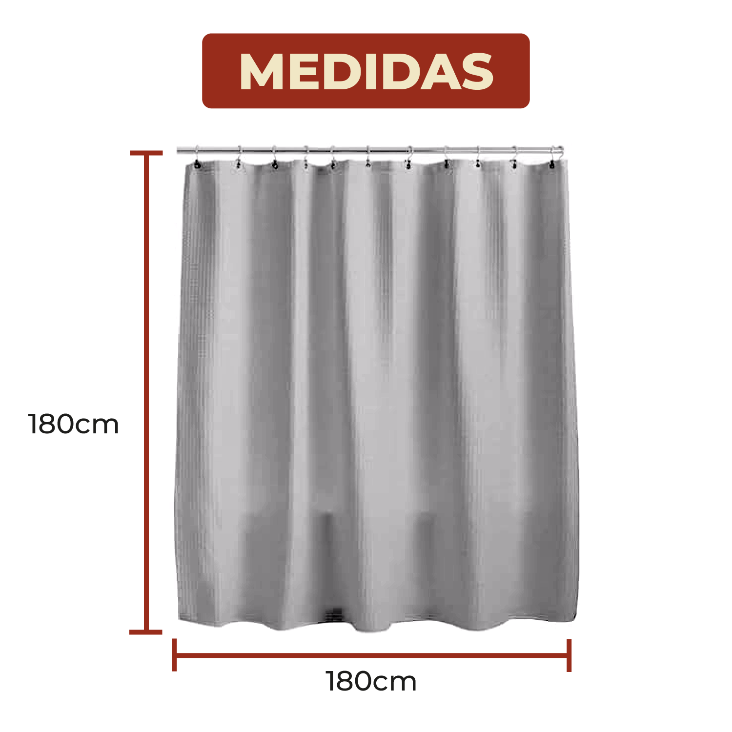 Foto 7 pulgar | Cortina de Baño Con Tejido De Gofre 180 X 180 Cm color Gris + Ganchos Acero Inoxidable