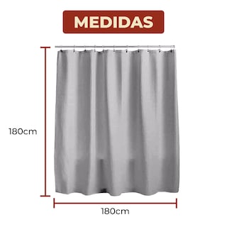 Foto 6 | Cortina de Baño Con Tejido De Gofre 180 X 180 Cm color Gris + Ganchos Acero Inoxidable