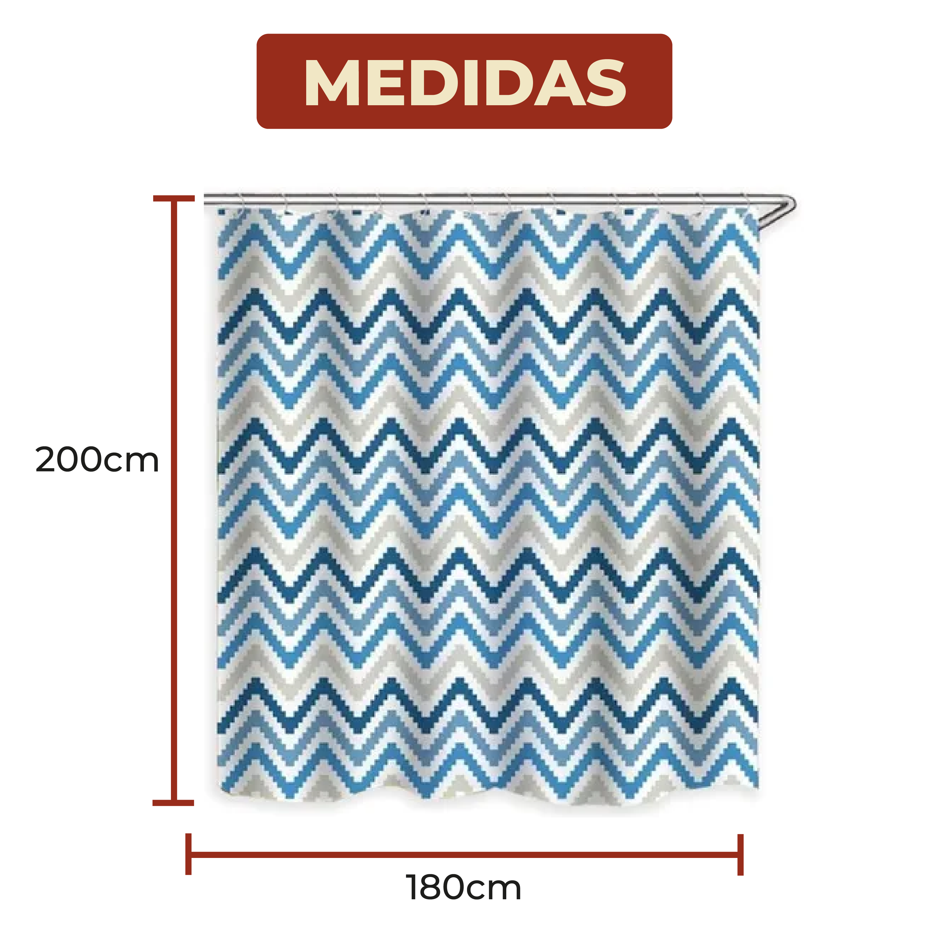 Foto 8 pulgar | Cortina De Baño Impermeable 180 X 200 Cm Diseño De Líneas + Ganchos De Acero Inoxidable
