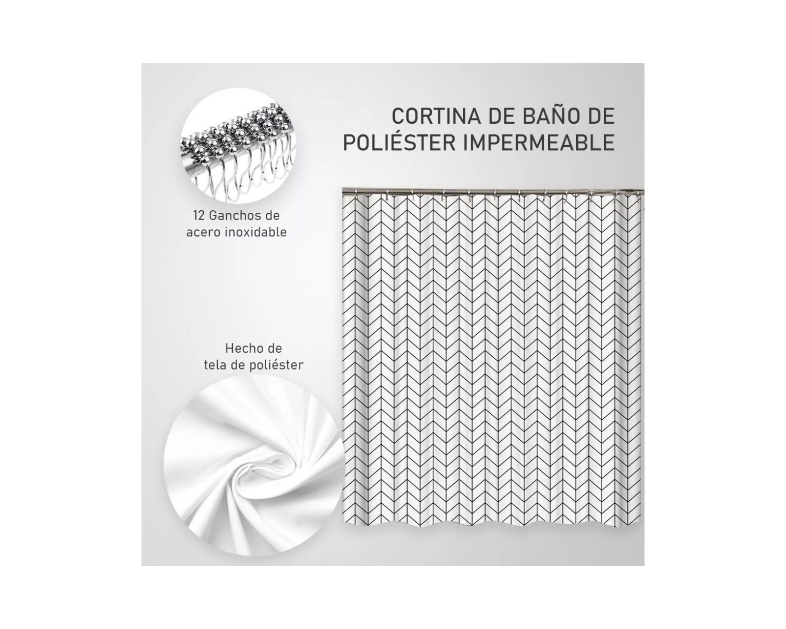 Foto 4 pulgar | Cortina de Baño Impermeable de 180 X 200 cm con 12 Ganchos Incluidos