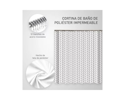 Foto 3 | Cortina de Baño Impermeable de 180 X 200 cm con 12 Ganchos Incluidos