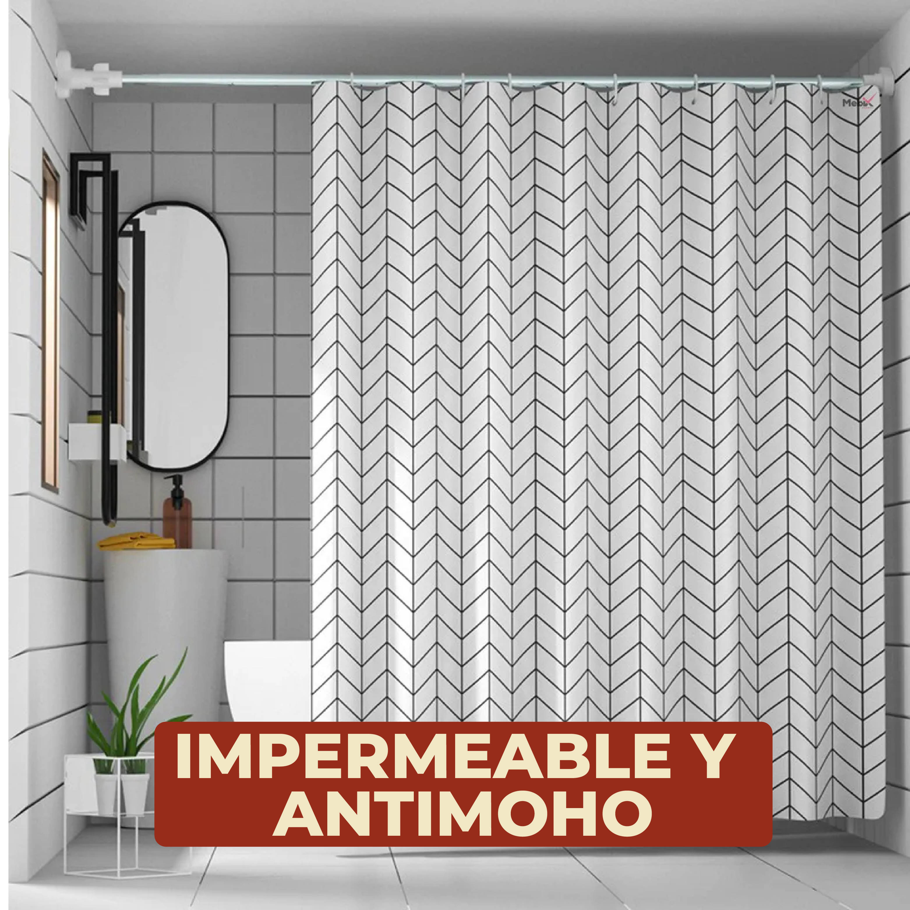 Foto 5 pulgar | Cortina de Baño Impermeable 180 x 200 cm Diseño de Líneas + Ganchos de Acero Inoxidable