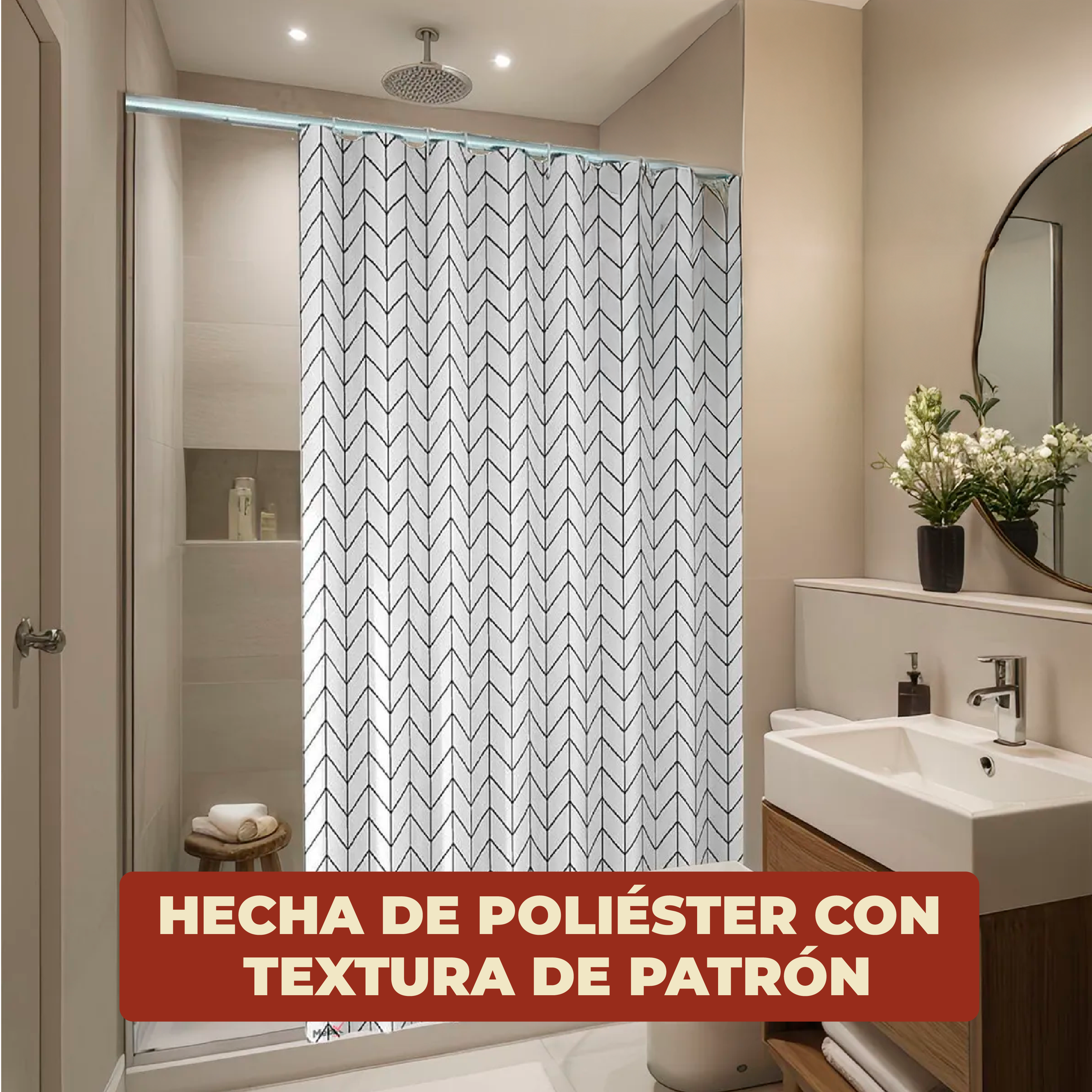 Foto 7 pulgar | Cortina de Baño Impermeable 180 x 200 cm Diseño de Líneas + Ganchos de Acero Inoxidable