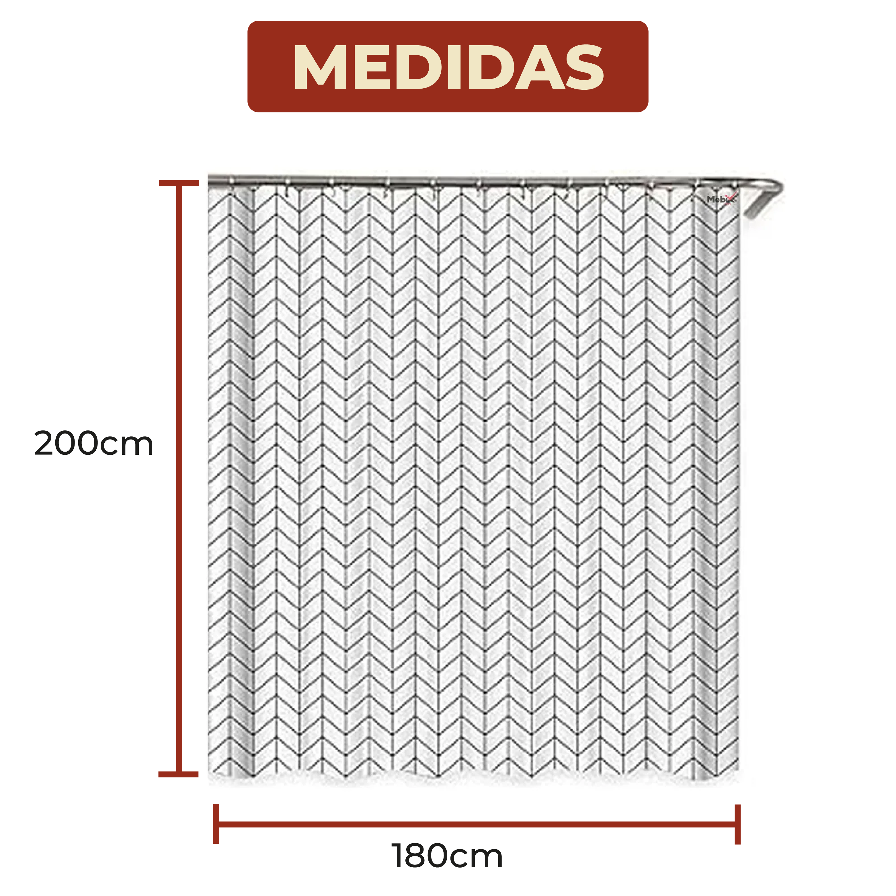 Foto 8 pulgar | Cortina de Baño Impermeable 180 x 200 cm Diseño de Líneas + Ganchos de Acero Inoxidable