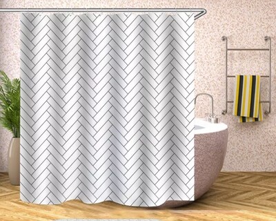 Foto 2 | Cortina de Baño Impermeable 180 x 200 cm Diseño de Líneas + Ganchos de Acero Inoxidable
