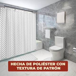 Foto 5 | Cortina de Baño Impermeable 180 x 200 cm Diseño de Líneas + Ganchos de Acero Inoxidable