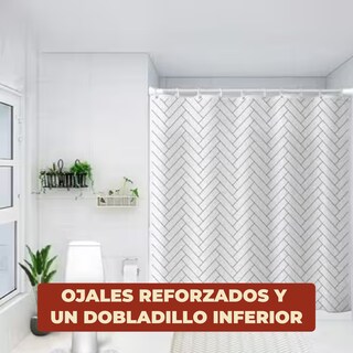 Foto 6 | Cortina de Baño Impermeable 180 x 200 cm Diseño de Líneas + Ganchos de Acero Inoxidable