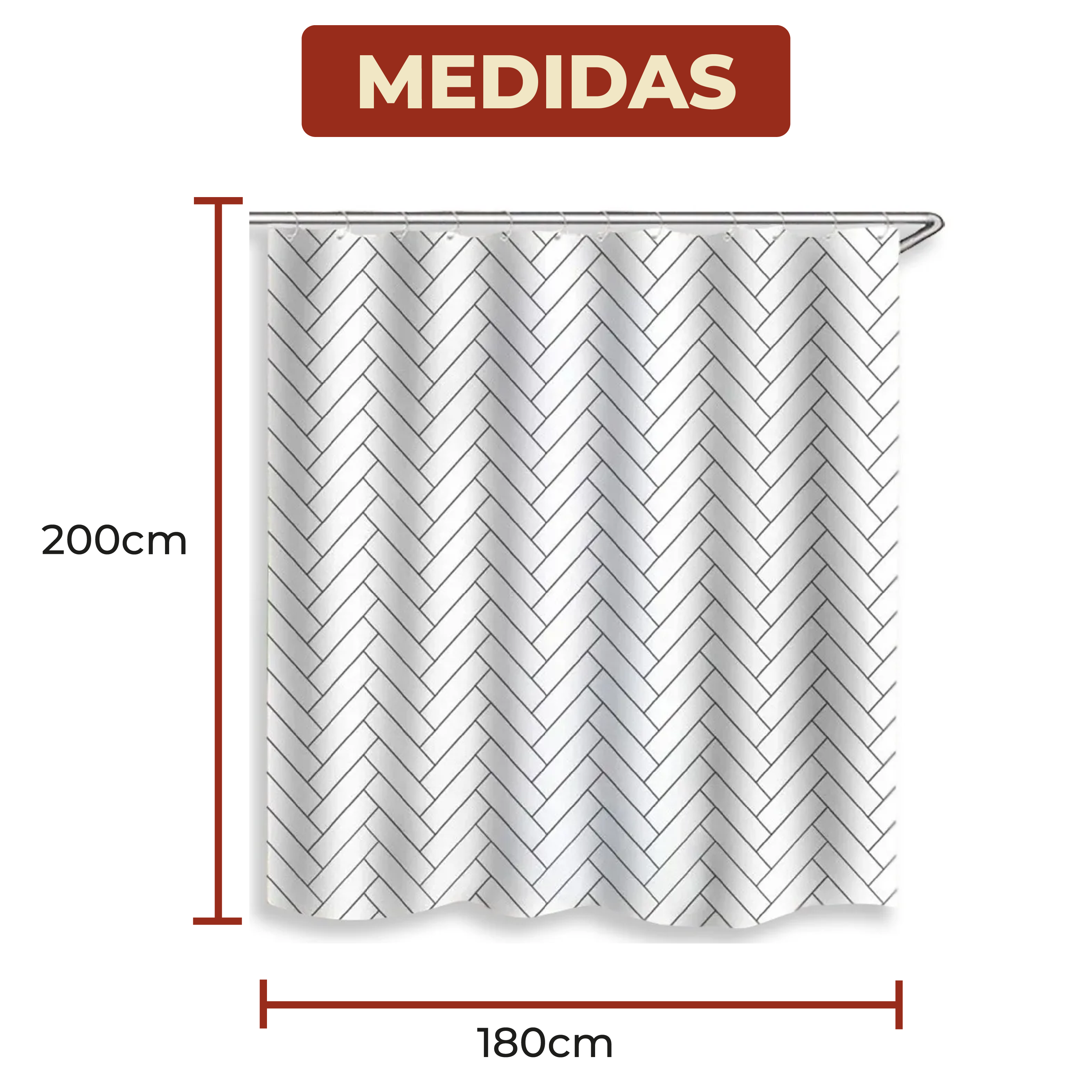 Foto 7 | Cortina de Baño Impermeable 180 x 200 cm Diseño de Líneas + Ganchos de Acero Inoxidable