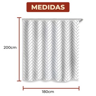 Foto 7 | Cortina de Baño Impermeable 180 x 200 cm Diseño de Líneas + Ganchos de Acero Inoxidable