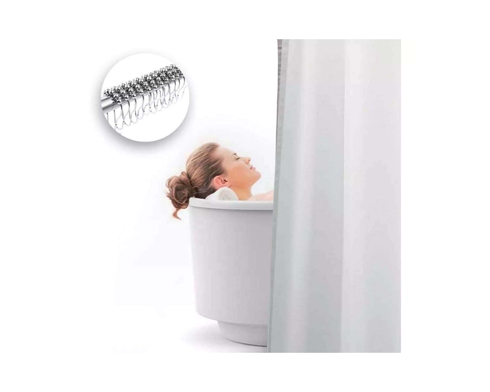 Foto 4 pulgar | Cortina De Baño Poliéster 214x183cm+ganchos Acero Inoxidable