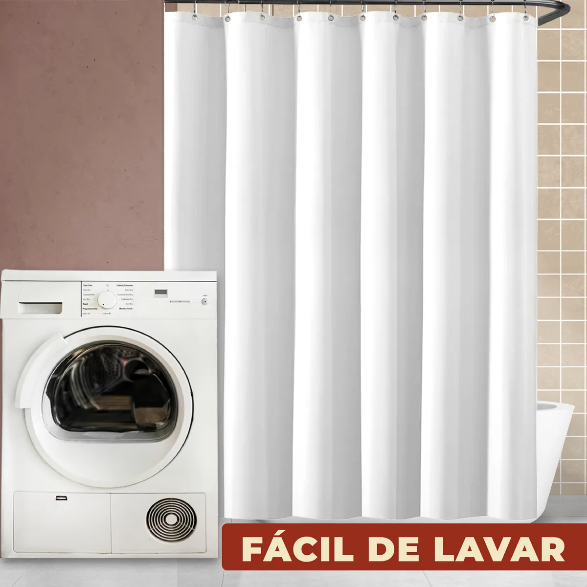 Foto 6 pulgar | Cortina De Baño De Poliéster 214 X 183 Cm Color Blanco + Ganchos Acero Inoxidable