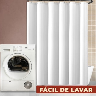 Foto 5 | Cortina De Baño De Poliéster 214 X 183 Cm Color Blanco + Ganchos Acero Inoxidable