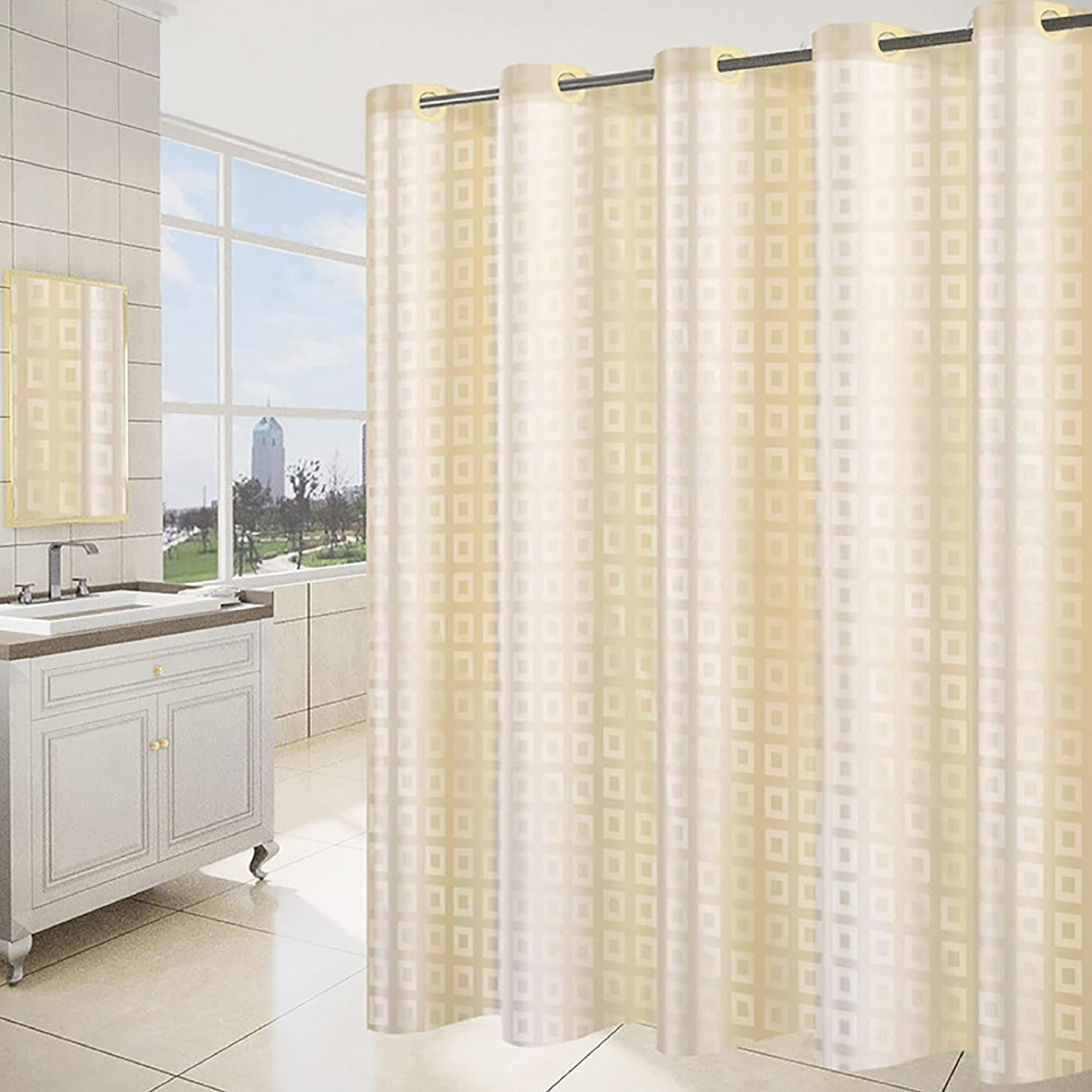 Foto 3 | Cortina De Baño De Tela Impermeable Con Diseño De Cuadros 200 X 200 Cm Color Beige