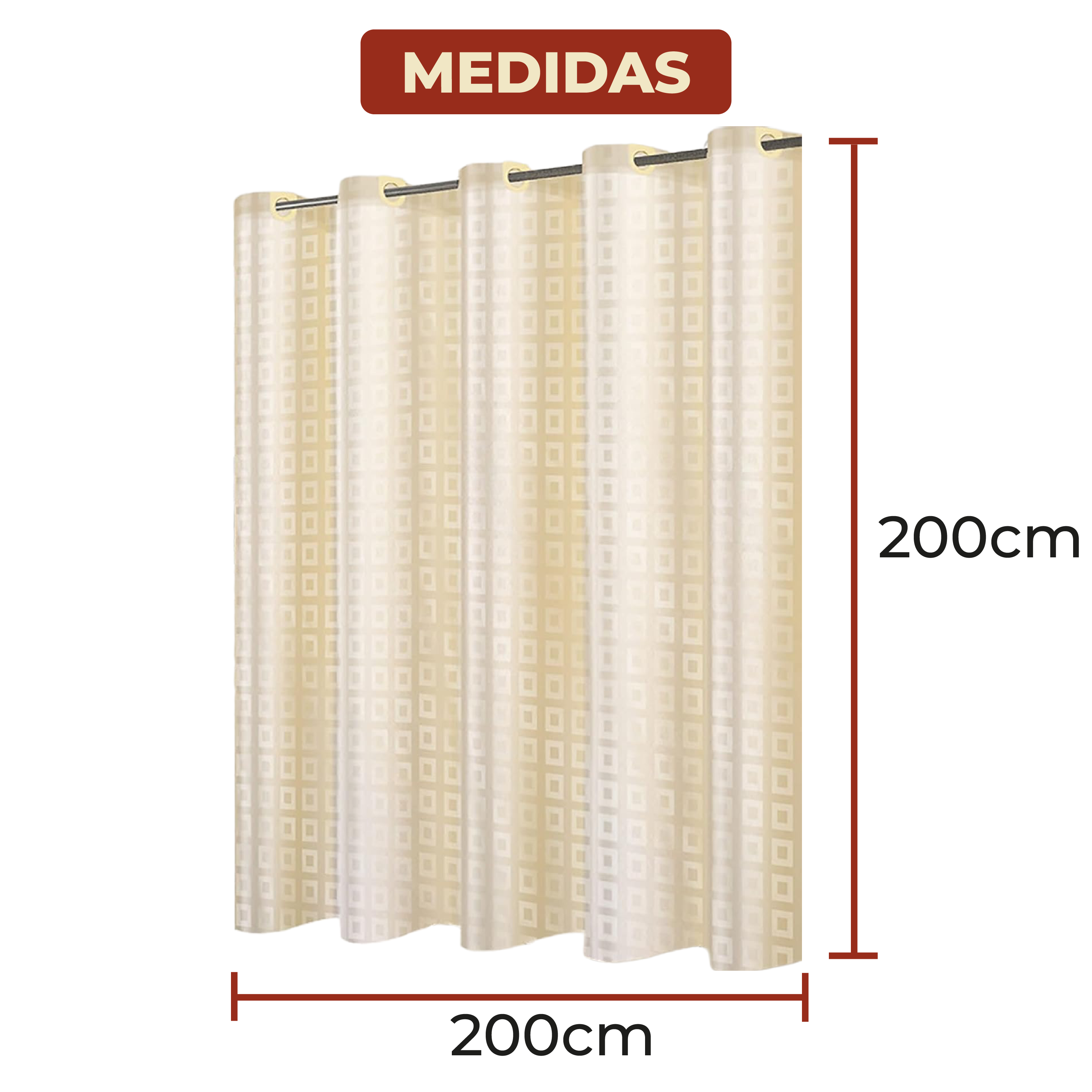 Foto 8 pulgar | Cortina De Baño De Tela Impermeable Con Diseño De Cuadros 200 X 200 Cm Color Beige