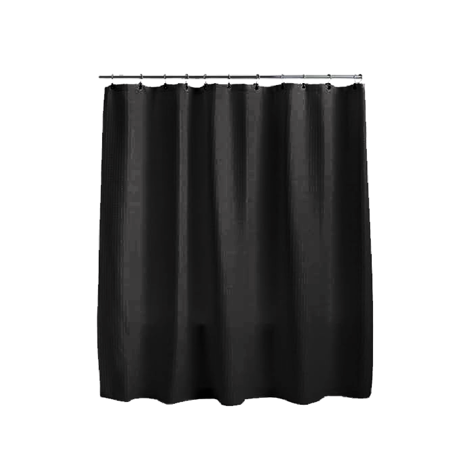 Foto 1 | Cortina de Baño con Tejido de Gofre 200 x 200 cm Negras + Ganchos de Acero Inoxidable