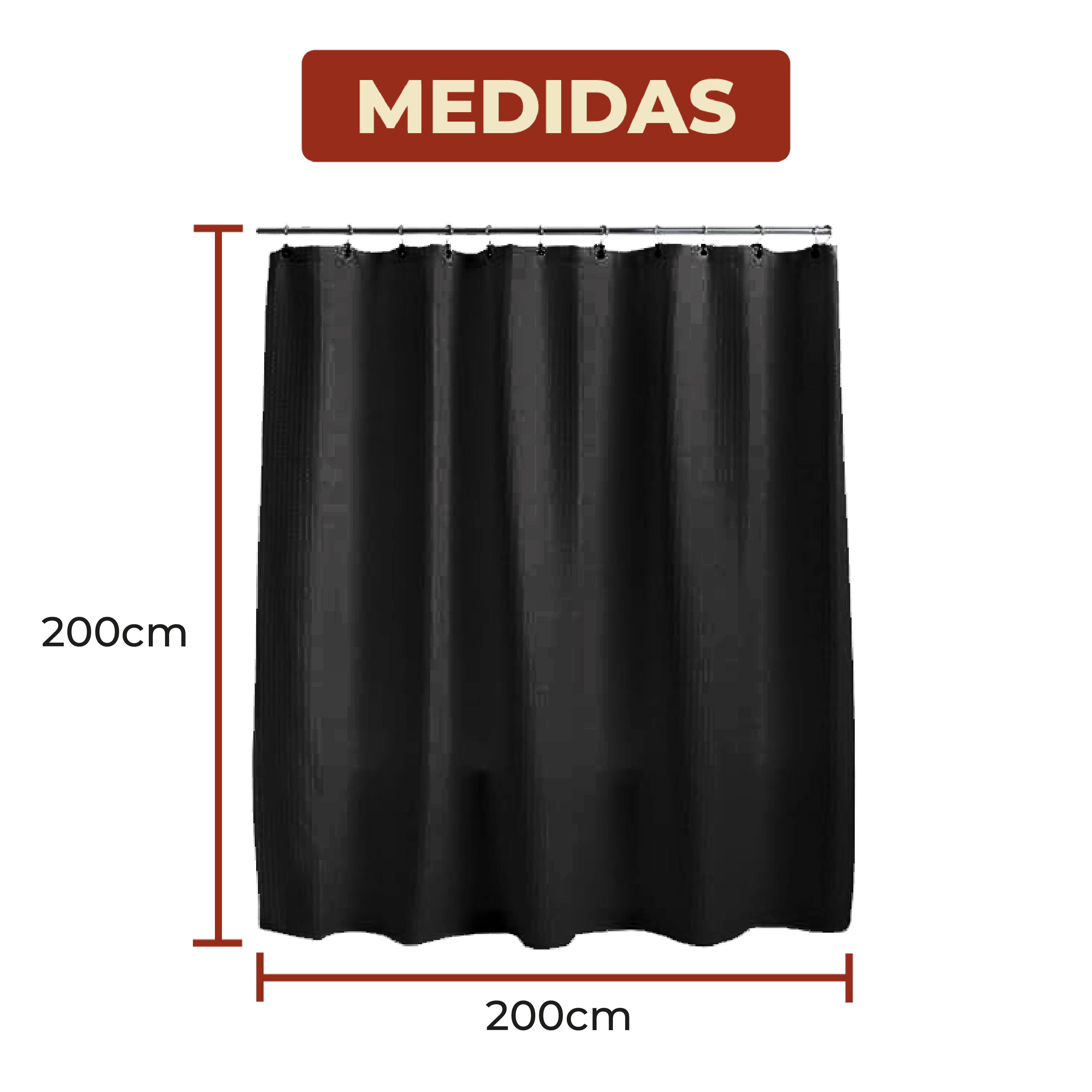 Foto 7 pulgar | Cortina de Baño con Tejido de Gofre 200 x 200 cm Negras + Ganchos de Acero Inoxidable