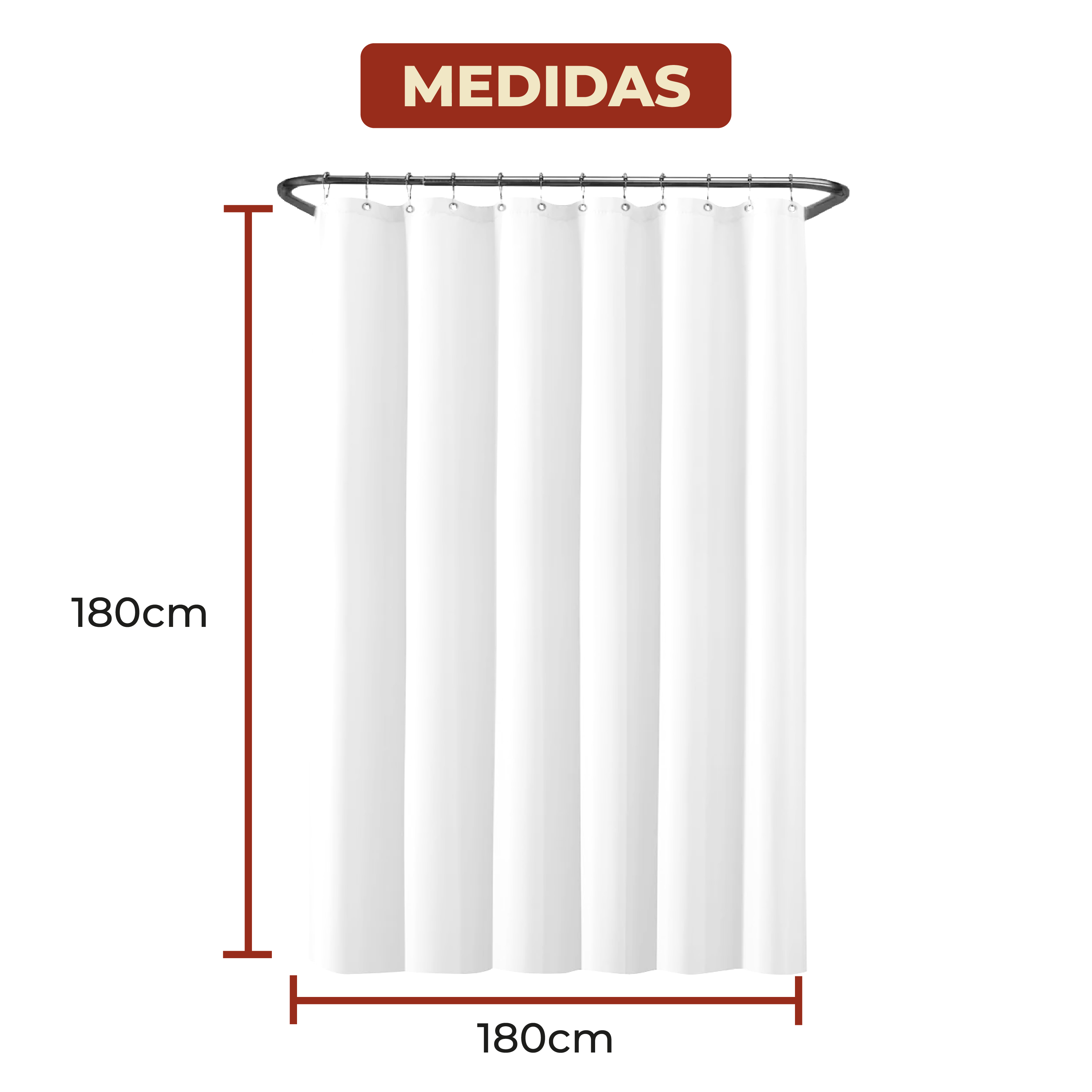 Foto 9 pulgar | Cortina de Baño de Poliéster 180 x 180 cm color Blanco + Ganchos Acero Inoxidable