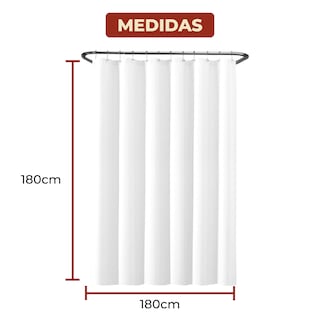 Foto 8 | Cortina de Baño de Poliéster 180 x 180 cm color Blanco + Ganchos Acero Inoxidable