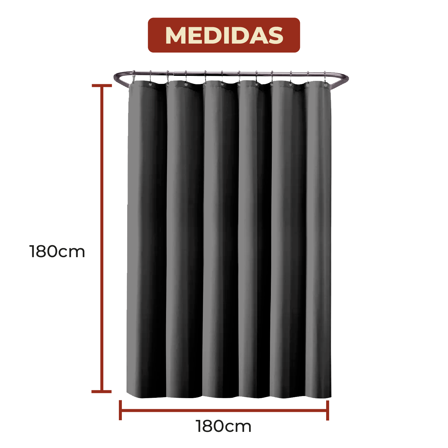 Foto 6 | Cortina de Baño de Poliéster 180 x 180 cm Negro + Ganchos Acero Inoxidable