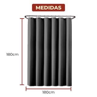 Foto 6 | Cortina de Baño de Poliéster 180 x 180 cm Negro + Ganchos Acero Inoxidable