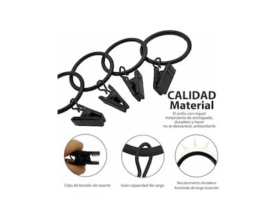 Foto 3 | Anillos Metálicos de Cortina con Clip Negros 12 Piezas