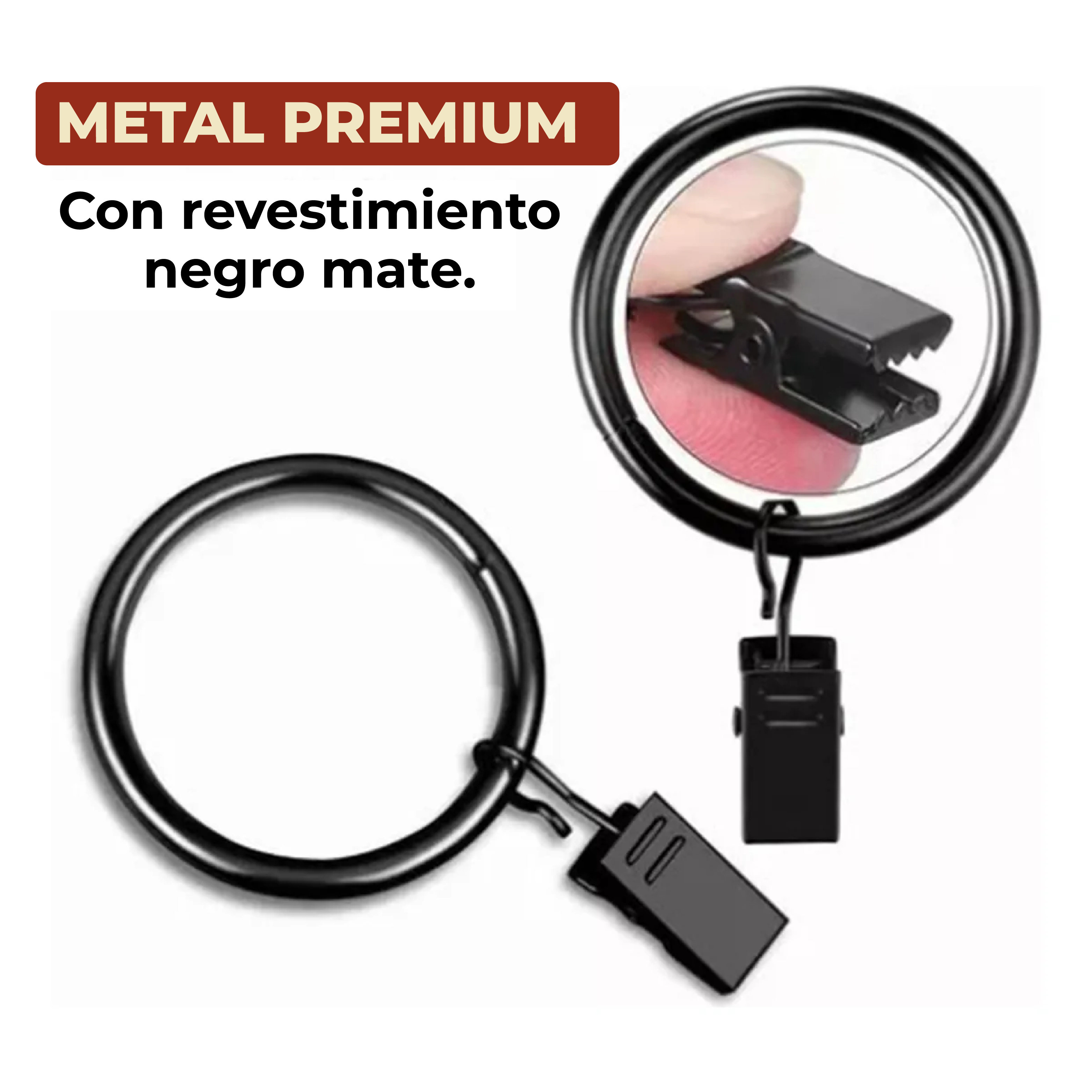 Foto 5 pulgar | Set De 12 Anillos Metálicos Para Tubo de Cortina Con Clip Negros