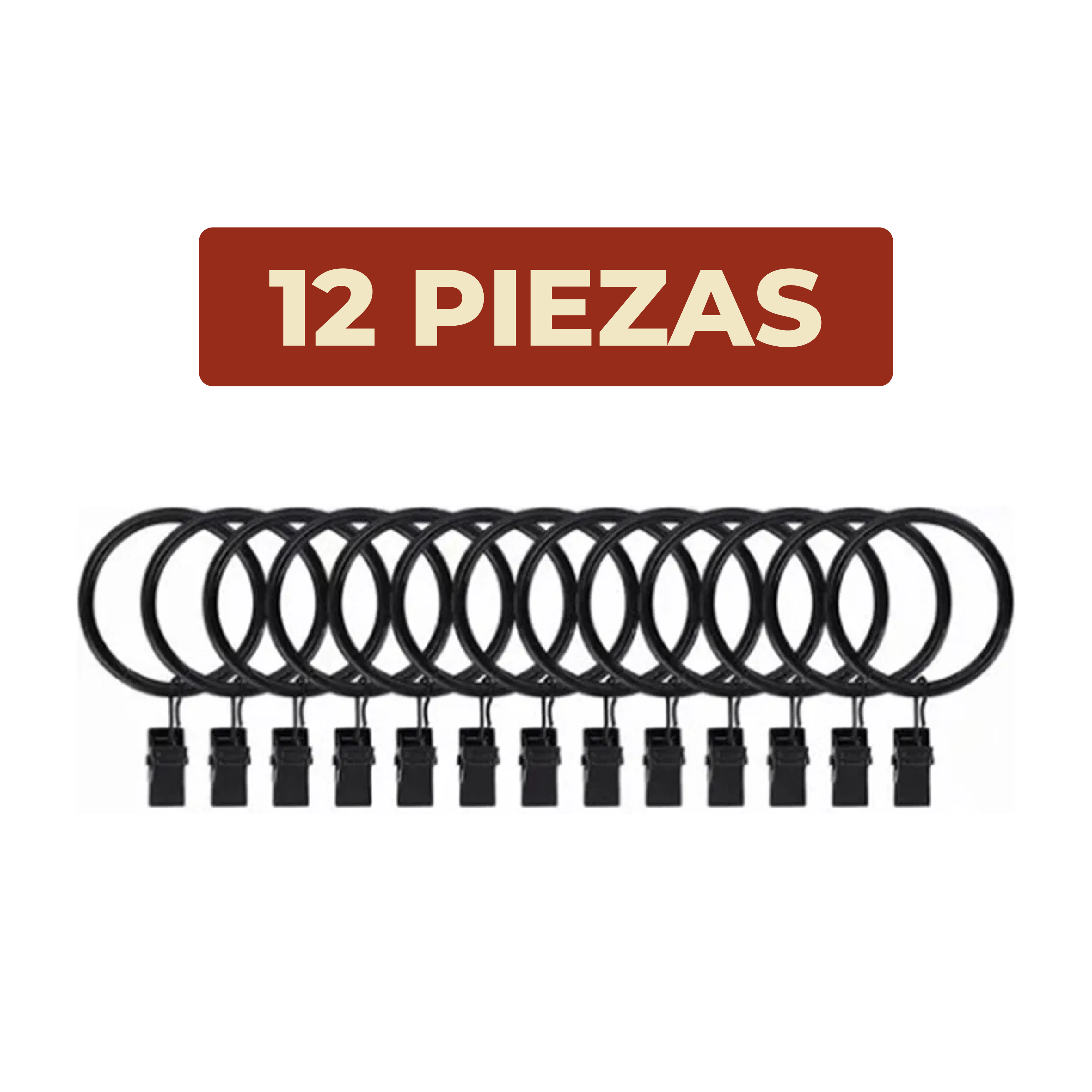 Foto 7 pulgar | Set De 12 Anillos Metálicos Para Tubo de Cortina Con Clip Negros