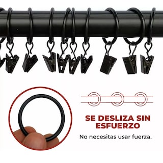 Foto 6 | Set De 12 Anillos Metálicos Para Tubo de Cortina Con Clip Negros