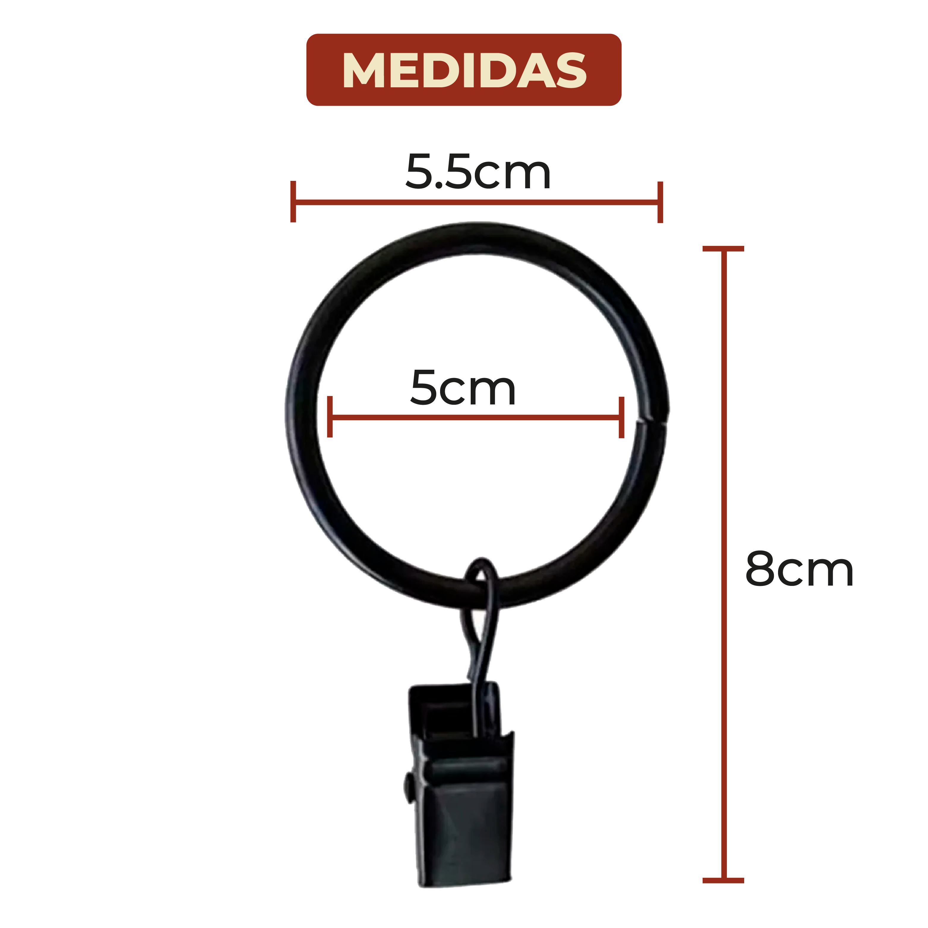 Foto 8 pulgar | Set De 12 Anillos Metálicos Para Tubo de Cortina Con Clip Negros