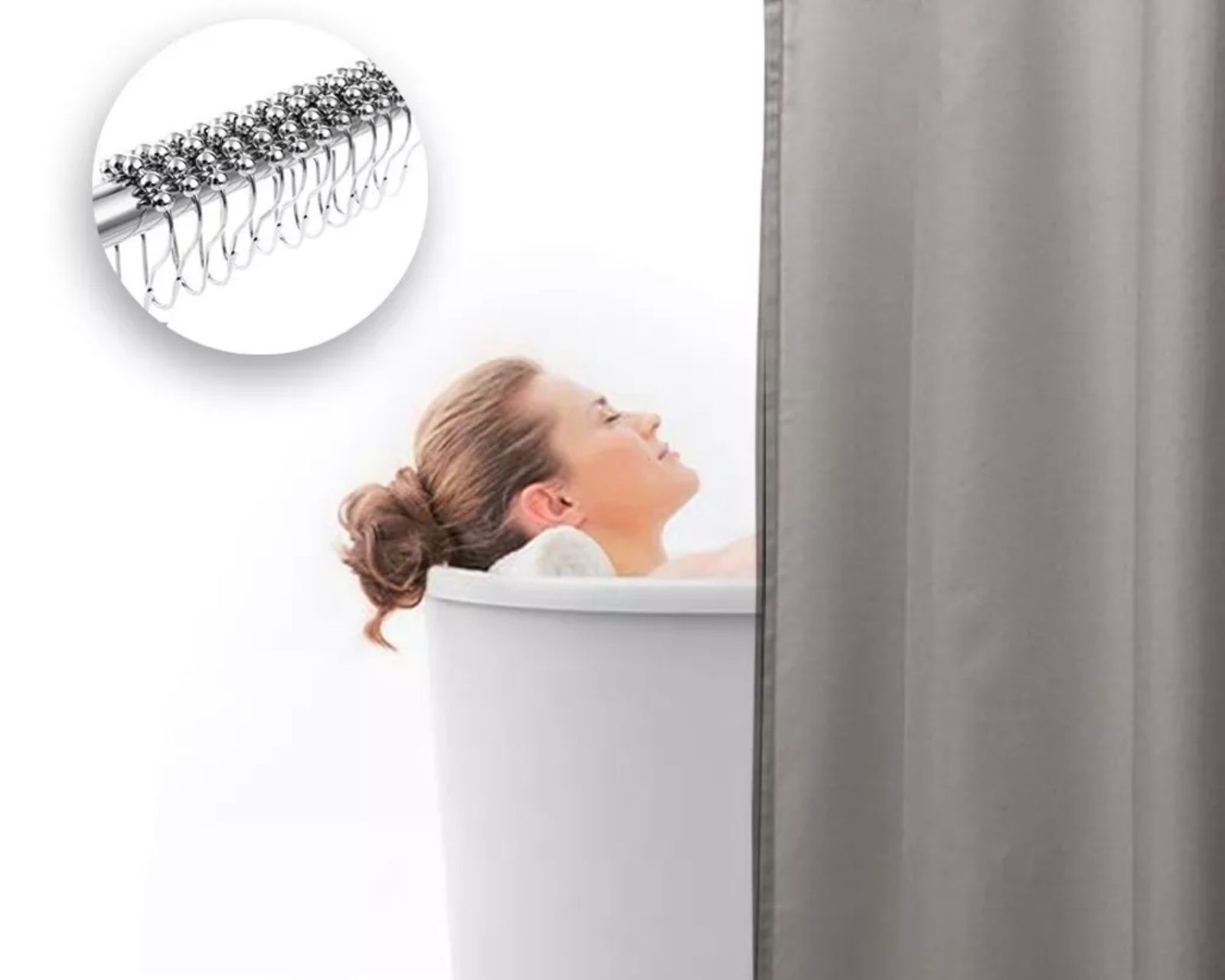 Foto 4 pulgar | Cortina De Baño Poliéster 200x200cm+ganchos Acero Inoxidable