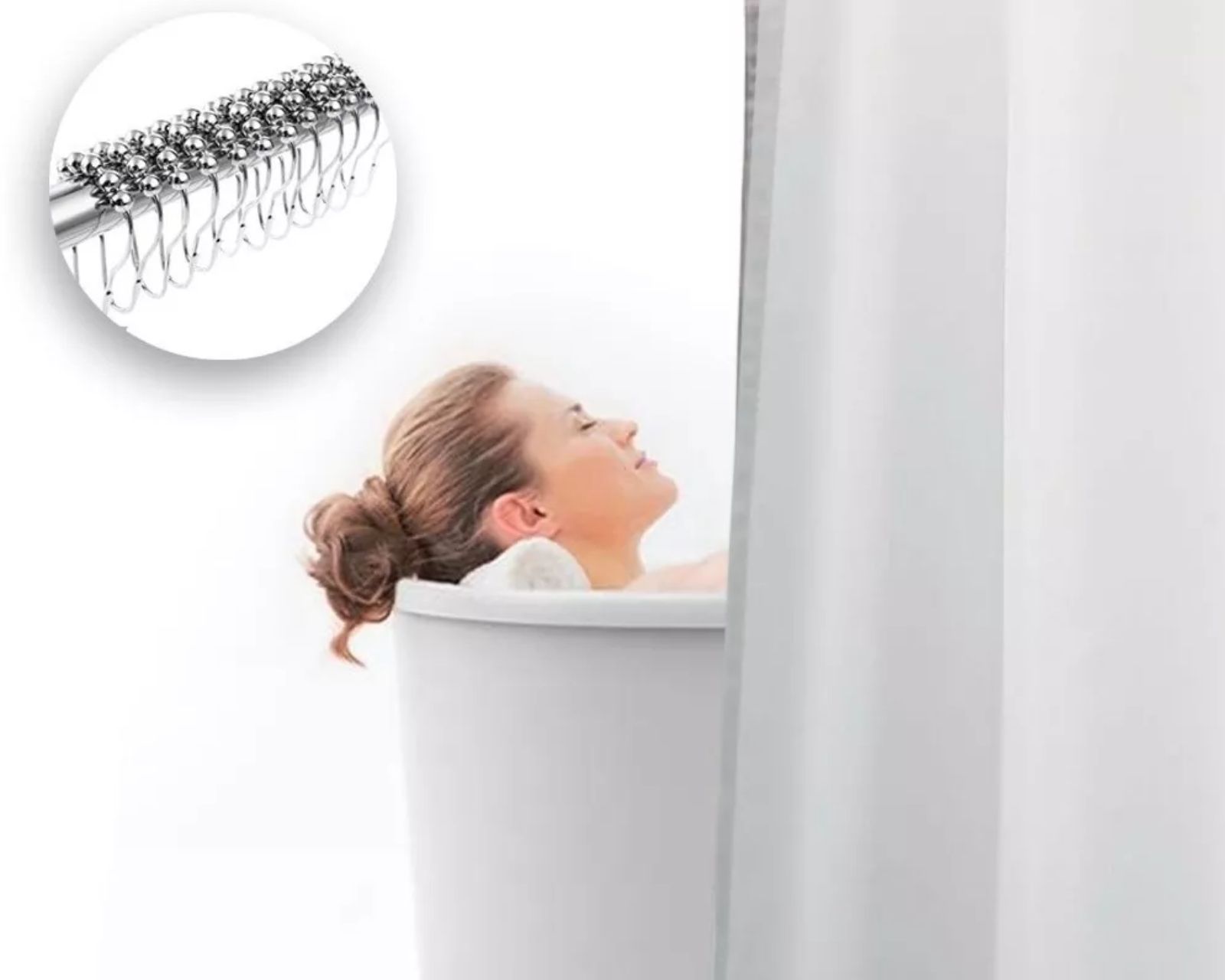 Foto 4 pulgar | Cortina De Baño Poliéster 200x200cm+ganchos Acero Inoxidable