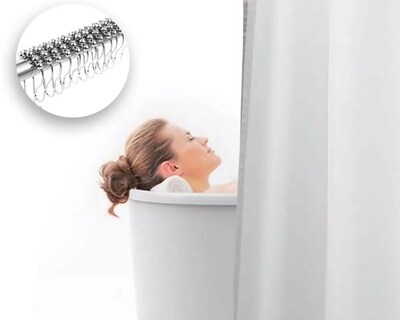 Foto 3 | Cortina De Baño Poliéster 200x200cm+ganchos Acero Inoxidable