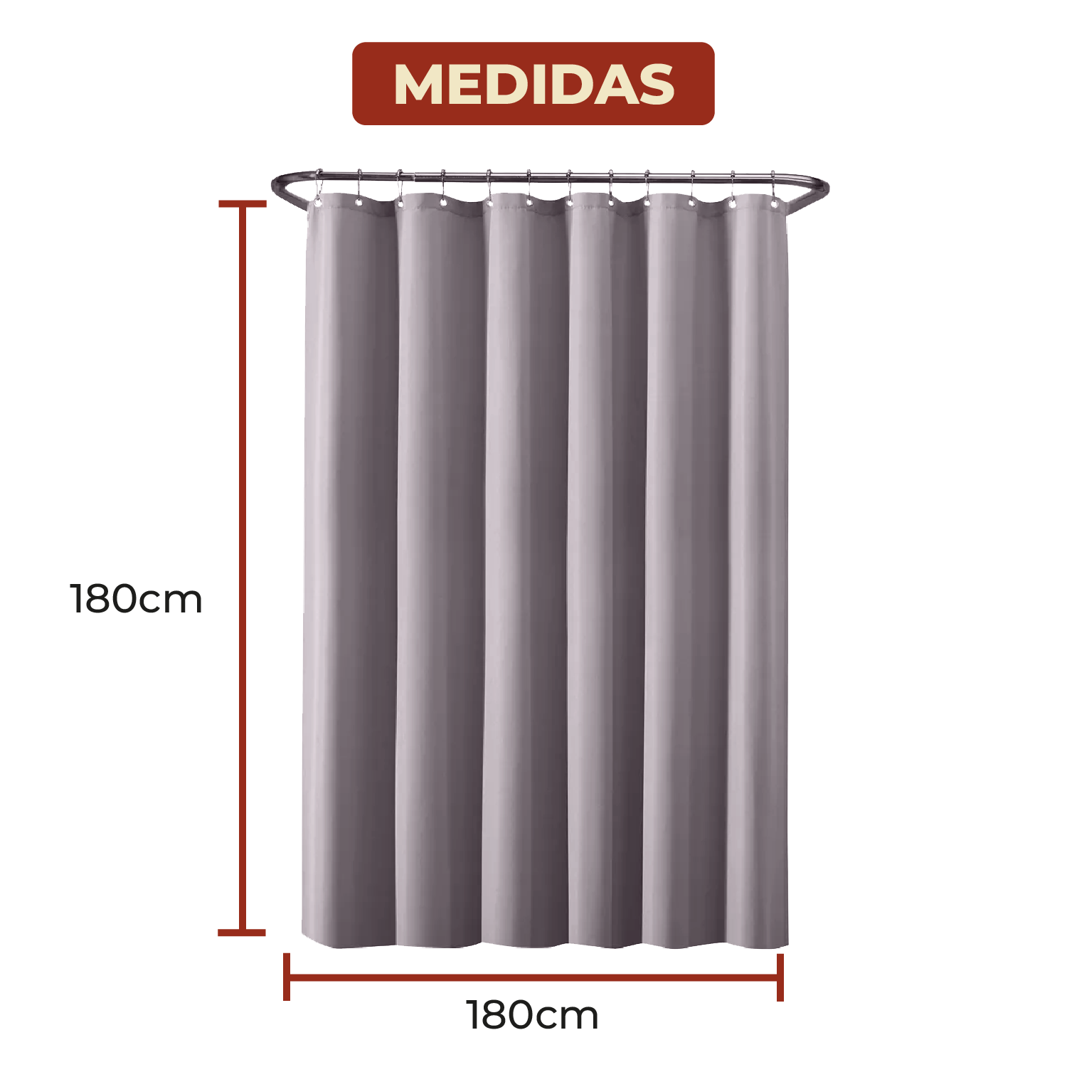 Foto 7 pulgar | Cortina de Baño de Poliéster 180 cx 180 cm Gris + Ganchos Acero Inoxidable