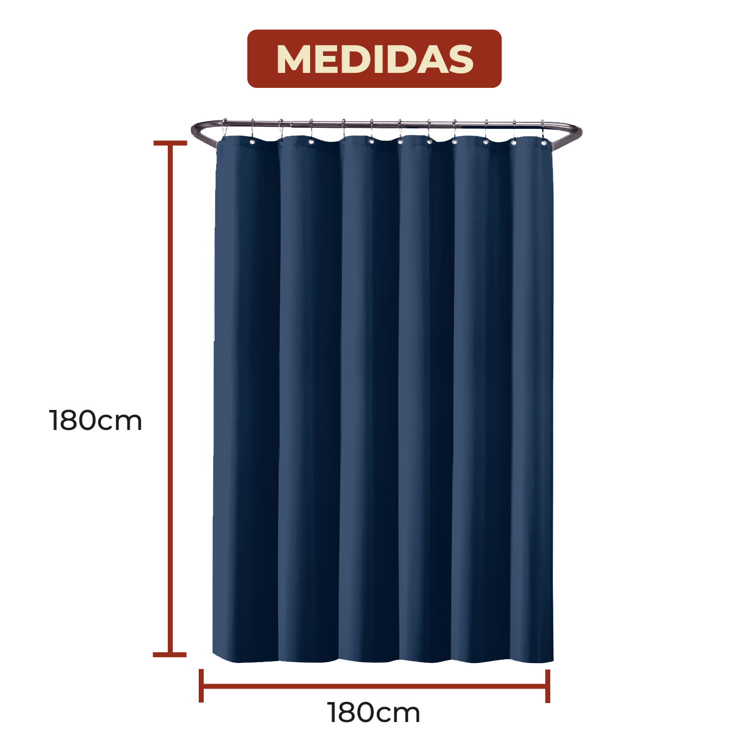 Foto 7 pulgar | Cortina de Baño de Poliéster 180 x 180 cm Azul + Ganchos Acero Inoxidable