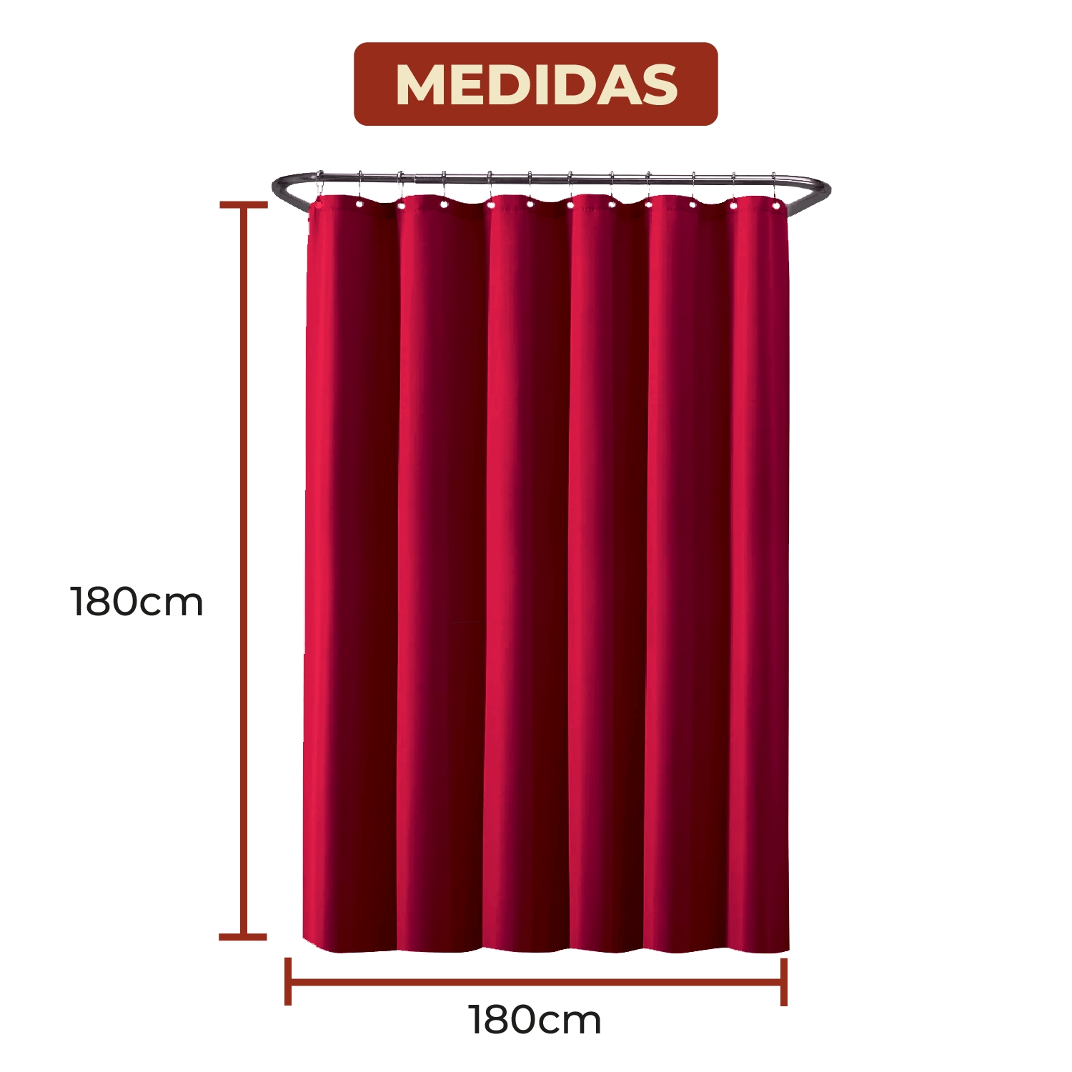 Foto 6 | Cortina de Baño de Poliéster 180 x 180 cm Vino + Ganchos Acero Inoxidable