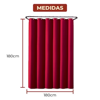 Foto 6 | Cortina de Baño de Poliéster 180 x 180 cm Vino + Ganchos Acero Inoxidable