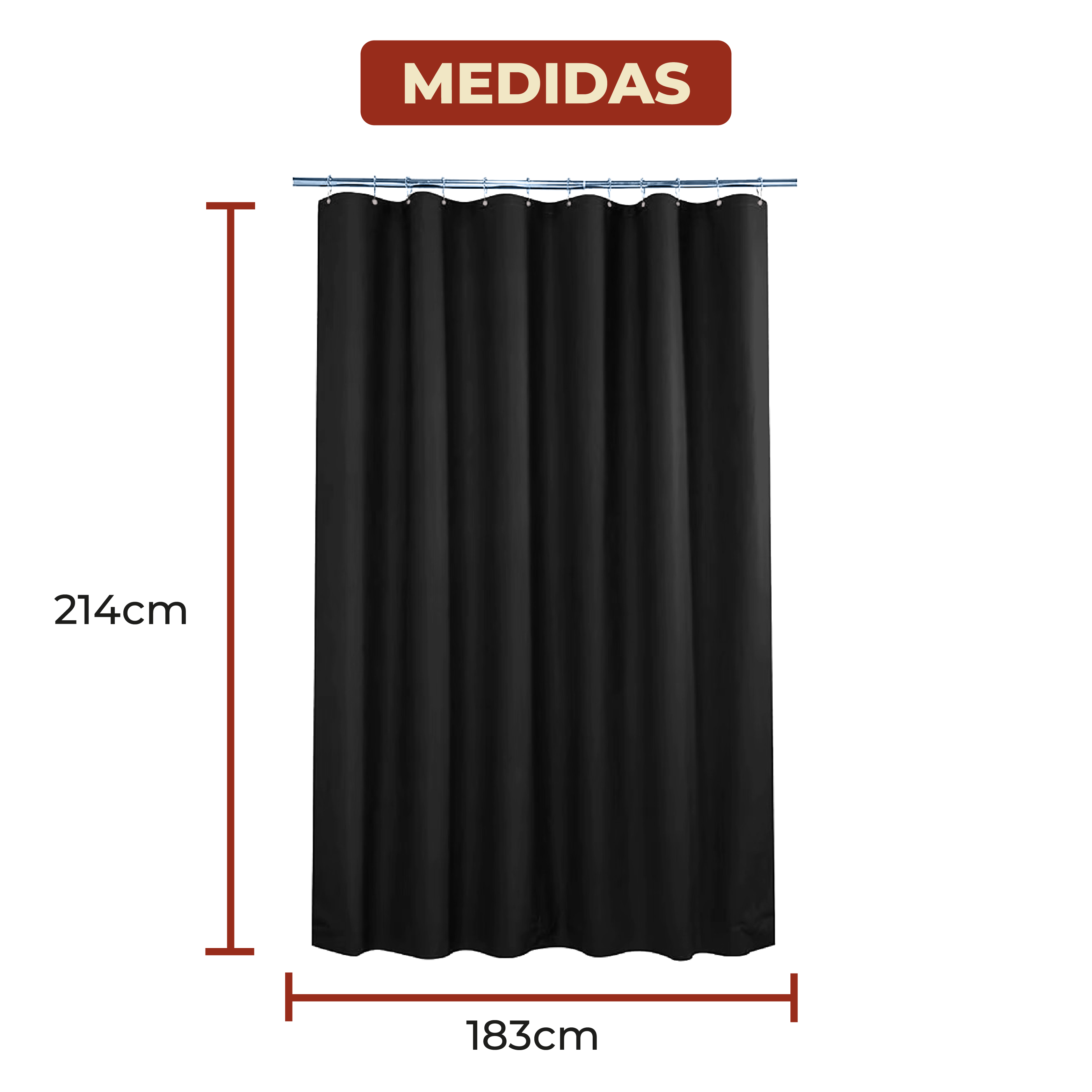Foto 7 pulgar | Cortina de Baño de Poliéster 214 x 183 cm Negro + Ganchos Acero Inoxidable