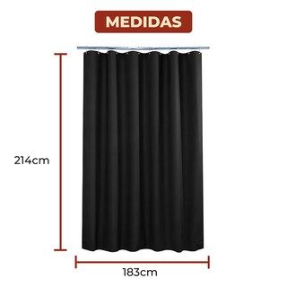 Foto 6 | Cortina de Baño de Poliéster 214 x 183 cm Negro + Ganchos Acero Inoxidable