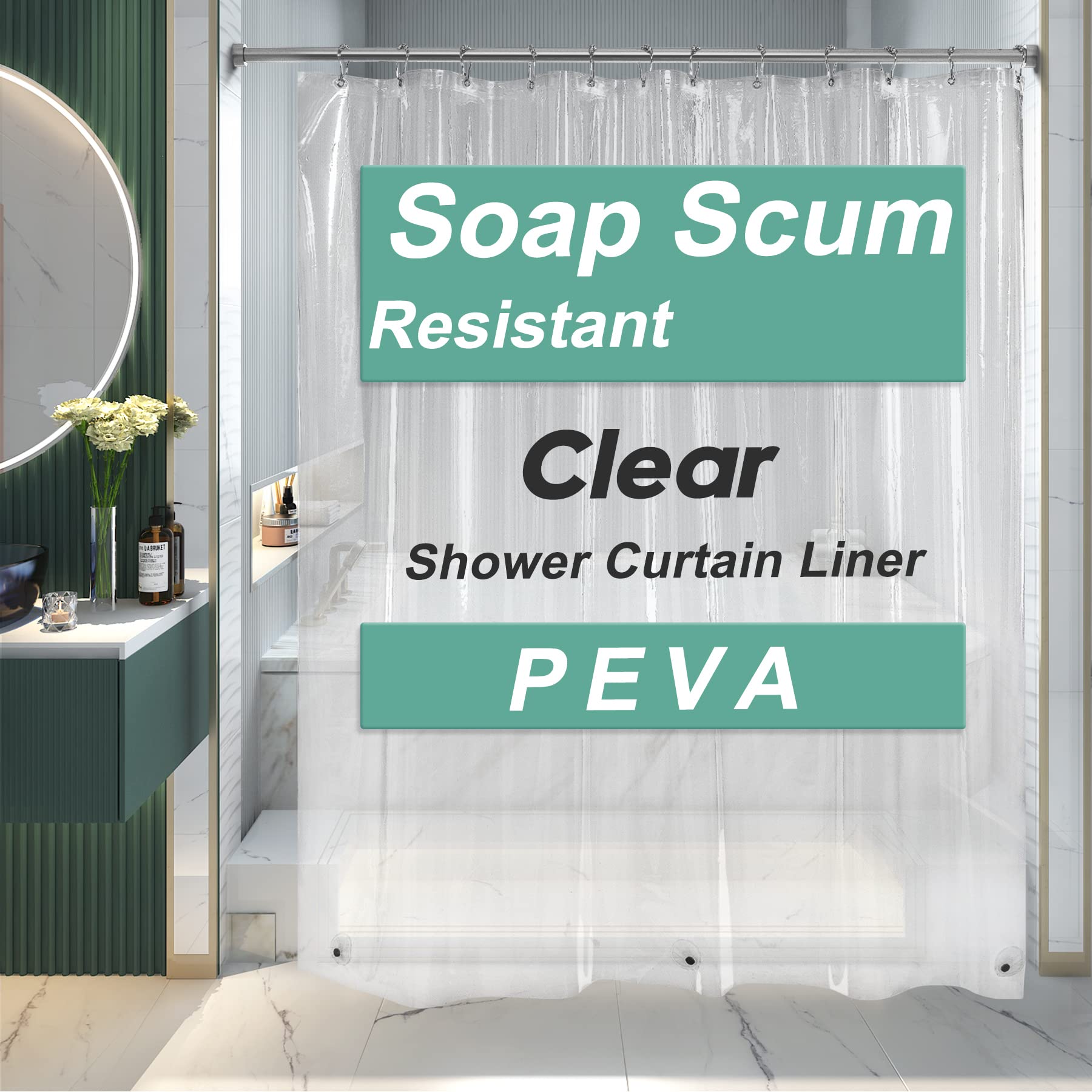 Foto 2 pulgar | Forro De Cortina De Ducha Amazerbath 180 X 180 Cm, Peva Transparente - Venta Internacional.